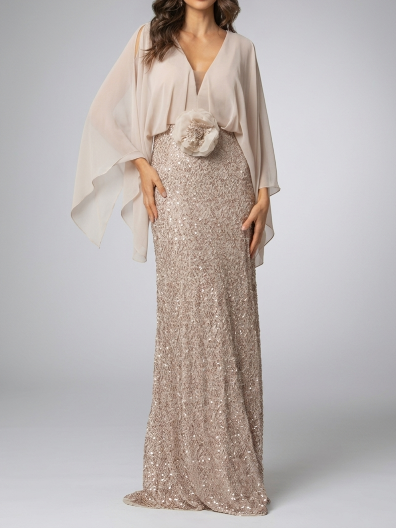 French Style Sequined Fishtail Skirt High Waist Maxi Dress