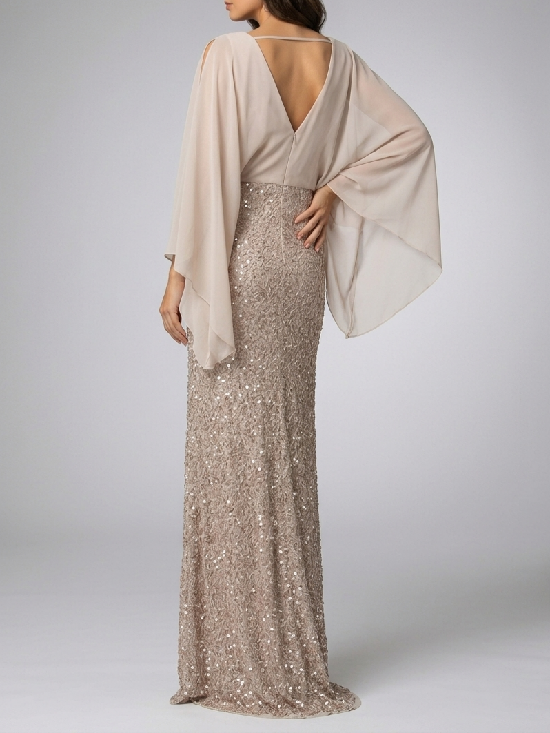 French Style Sequined Fishtail Skirt High Waist Maxi Dress