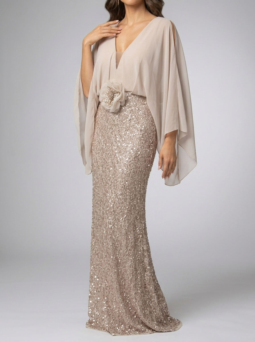 French Style Sequined Fishtail Skirt High Waist Maxi Dress