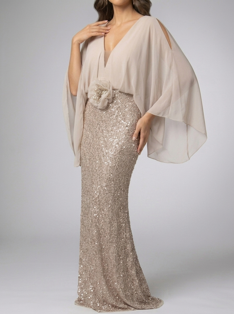 French Style Sequined Fishtail Skirt High Waist Maxi Dress