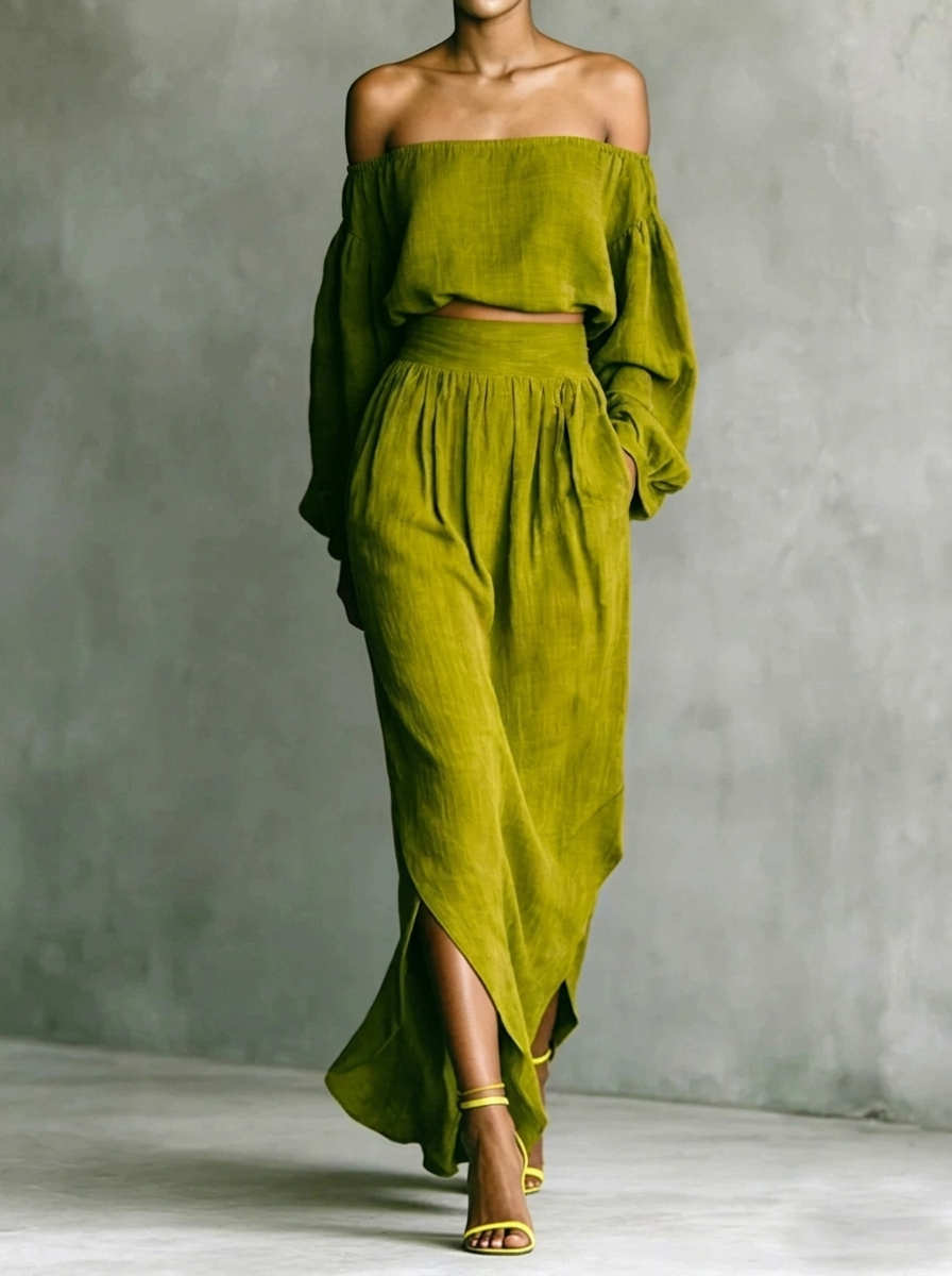 Casual Off-shoulder Top And Irregular Skirt Two-piece Set