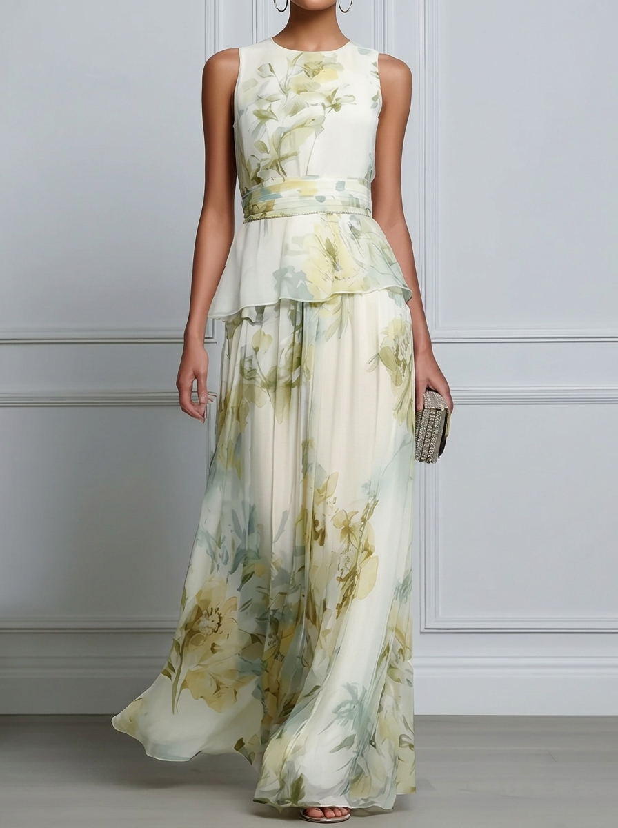 Elegant Floral Print Sleeveless Maxi Dress