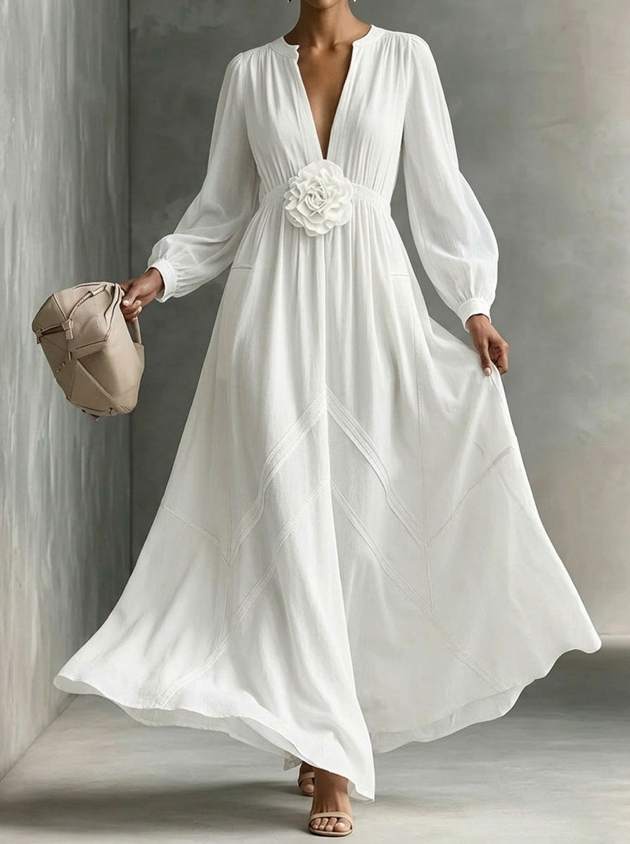 Elegant Three-dimensional Flowers Long Sleeves Dress