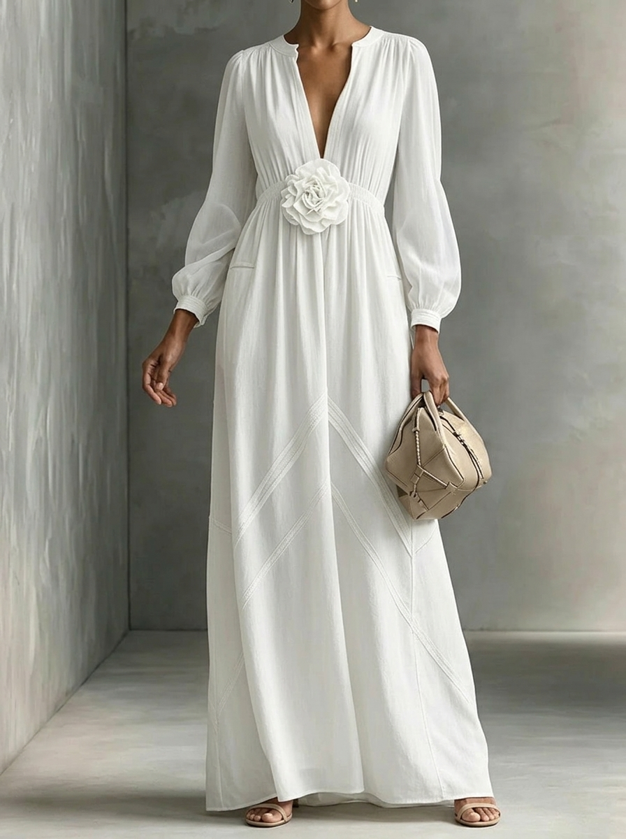Elegant Three-dimensional Flowers Long Sleeves Dress