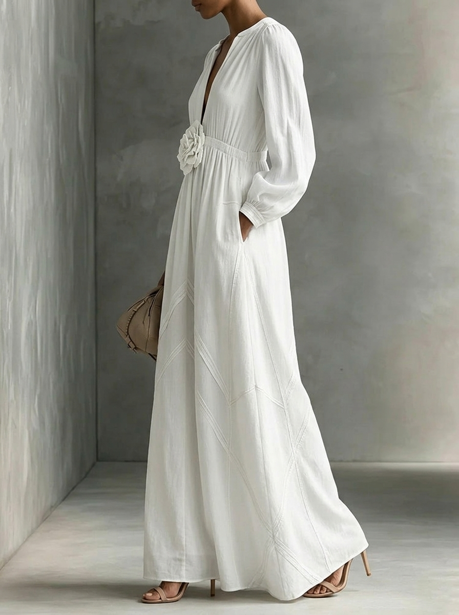 Elegant Three-dimensional Flowers Long Sleeves Dress