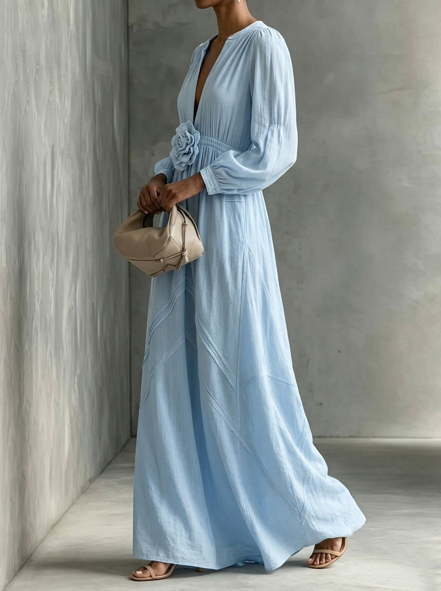 Elegant Three-dimensional Flowers Long Sleeves Dress