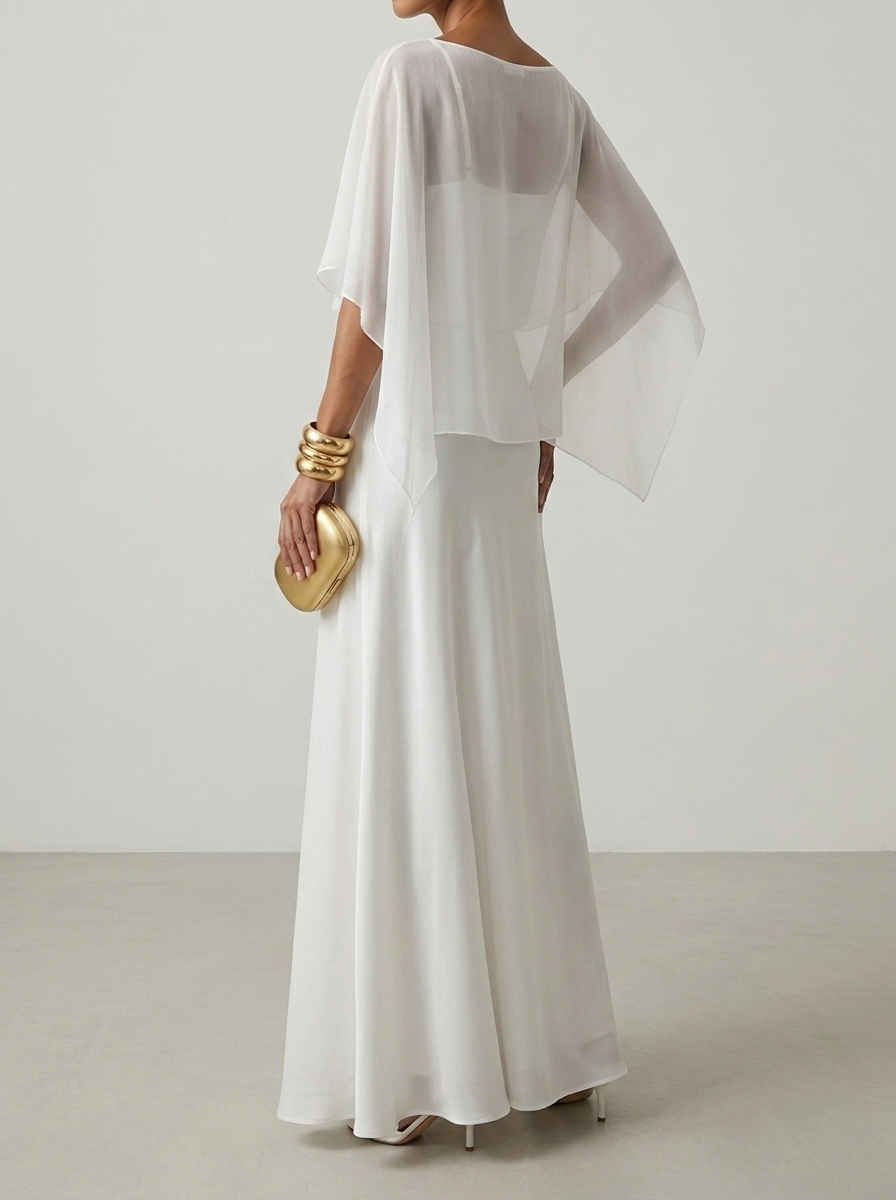 Elegance Commuting Solid Color Long Jumpsuit + Loose Irregular Chiffon Robe Two-piece Set