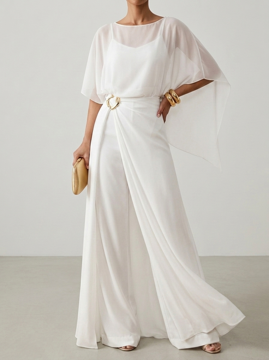 Elegant Solid Color Chiffon Two-piece Set