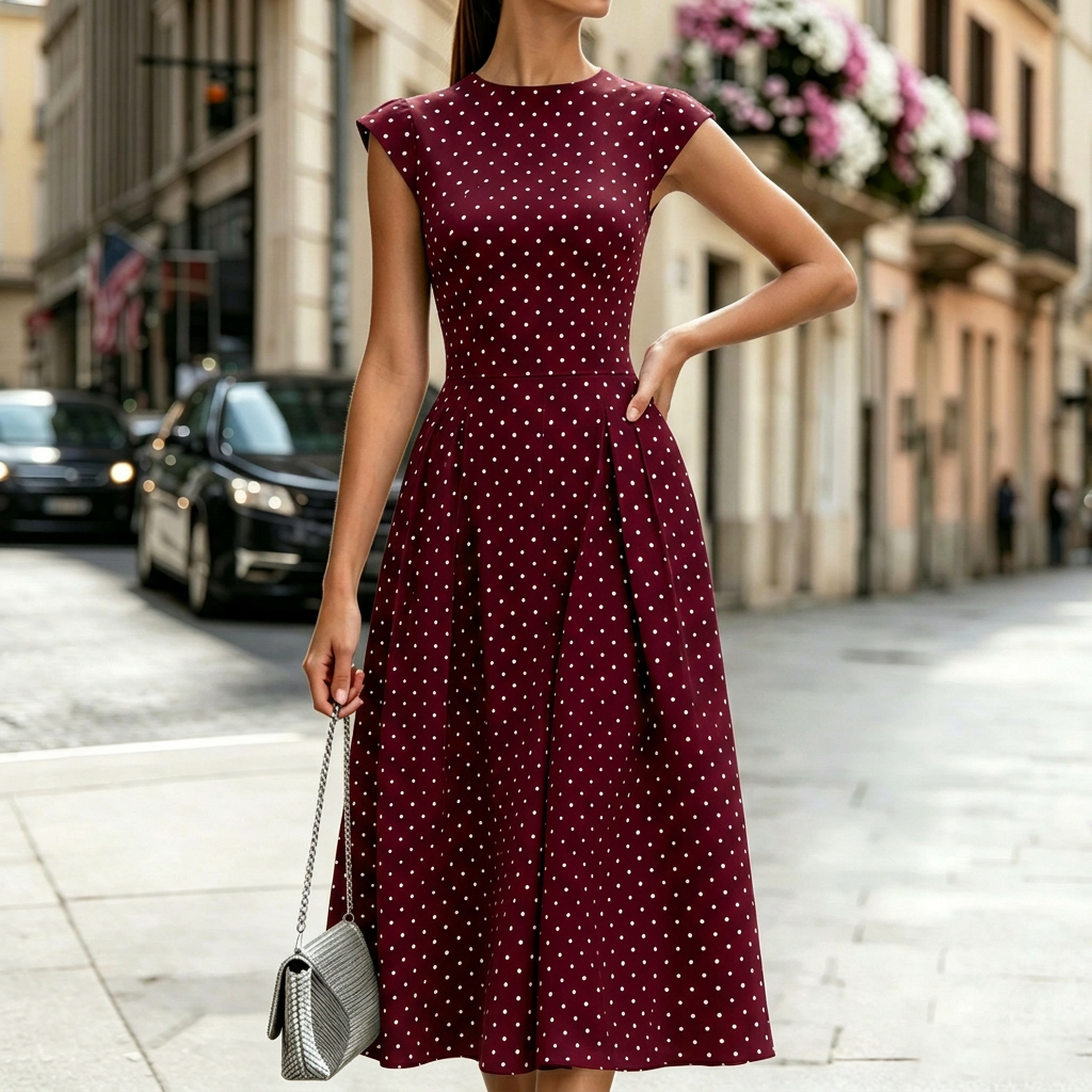 Elegant Polka Dot Fitted Maxi Dress