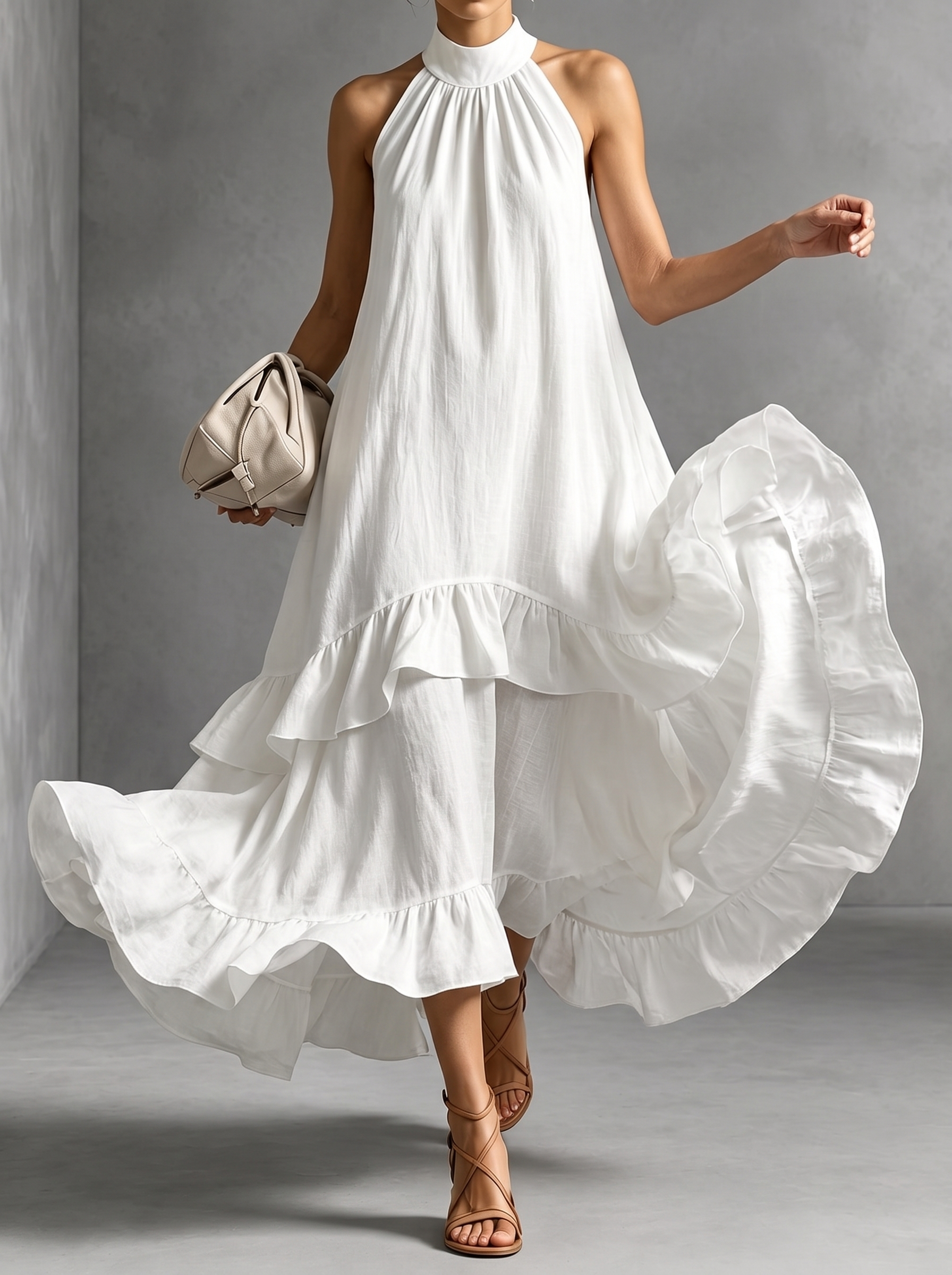 Elegant Sleeveless Ruffles Maxi Dress