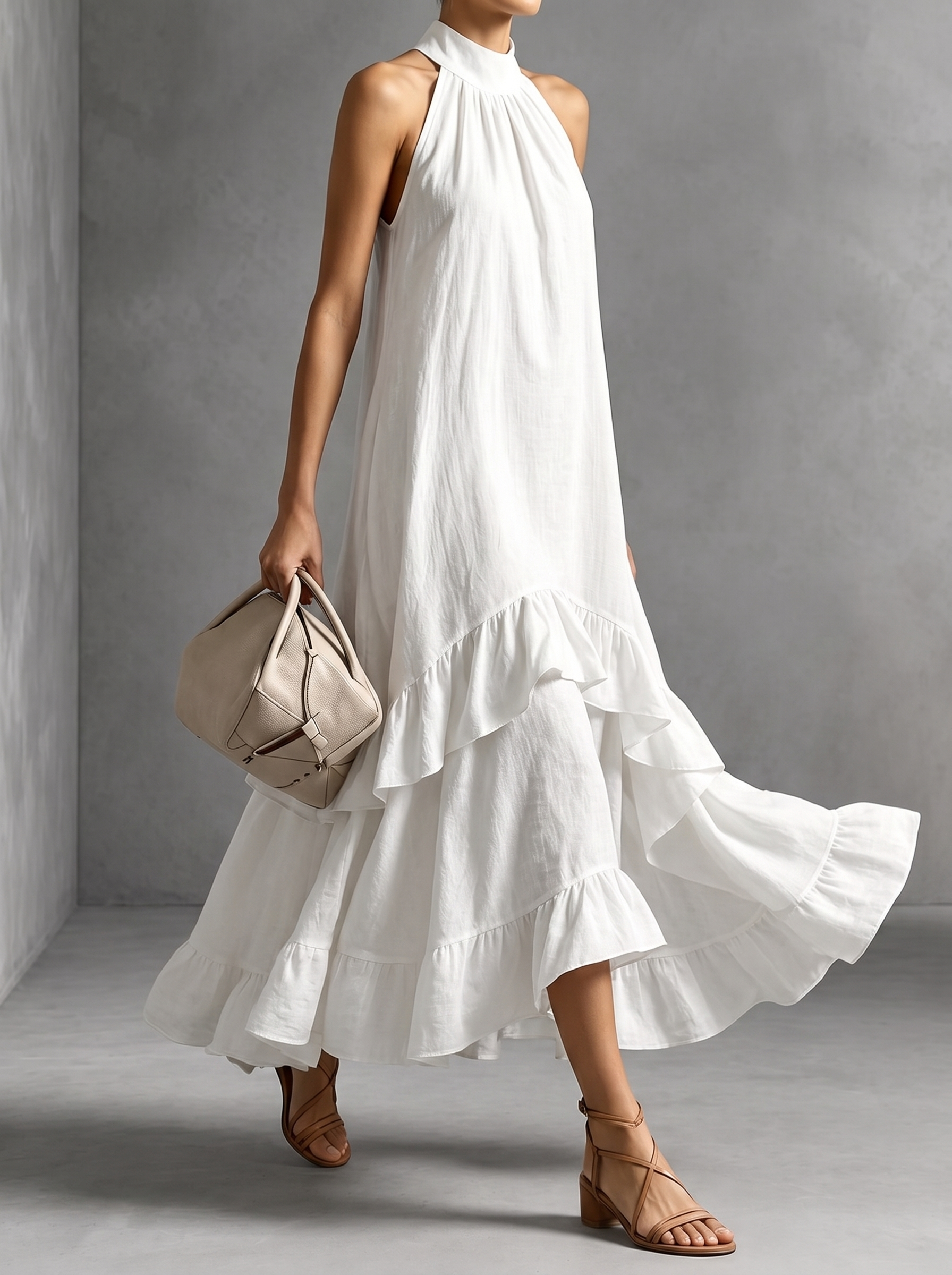 Elegant Sleeveless Ruffles Maxi Dress