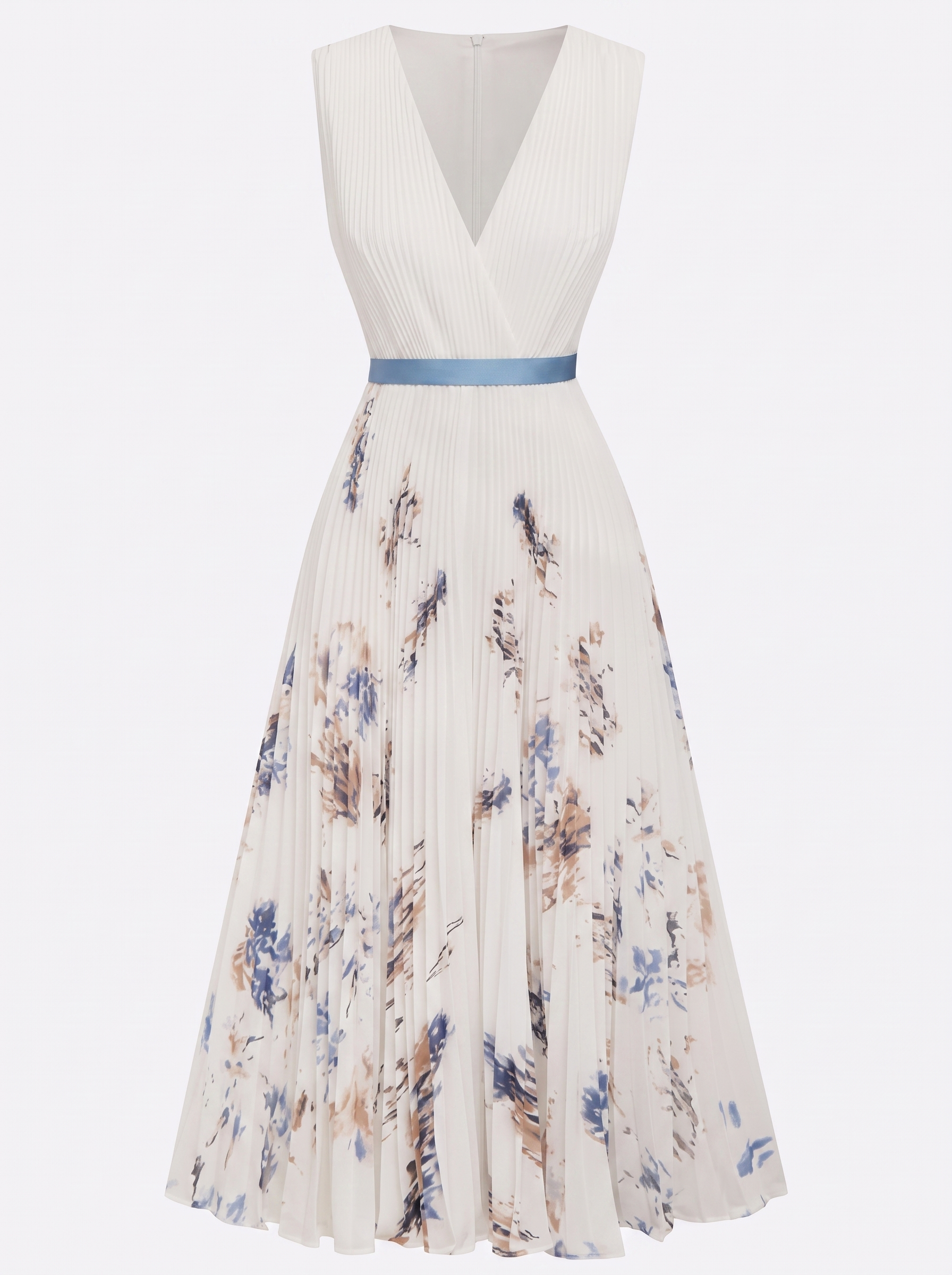 Women's Fashion Printed V-neck Sleeveless Pleated Dress