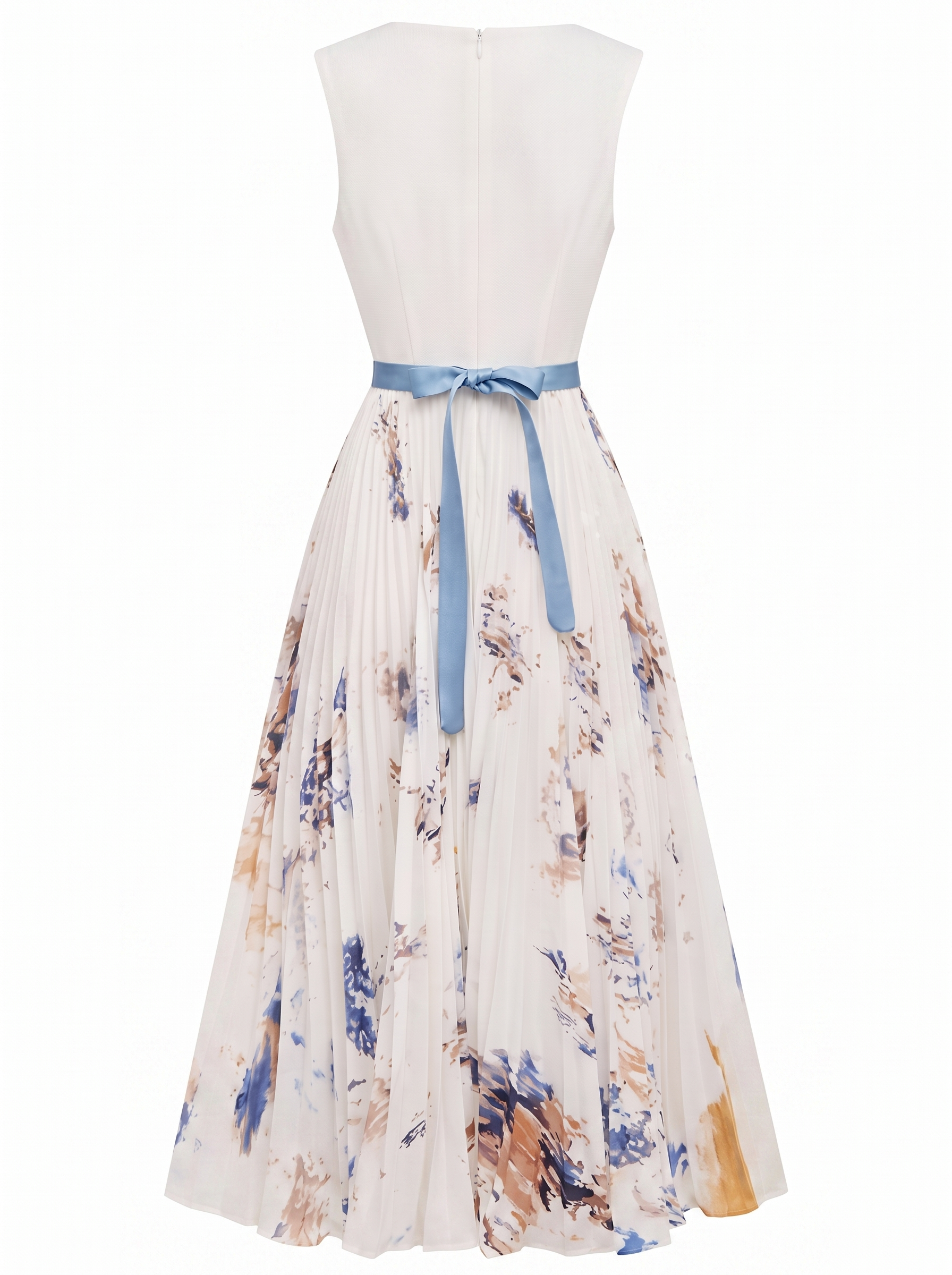 Women's Fashion Printed V-neck Sleeveless Pleated Dress