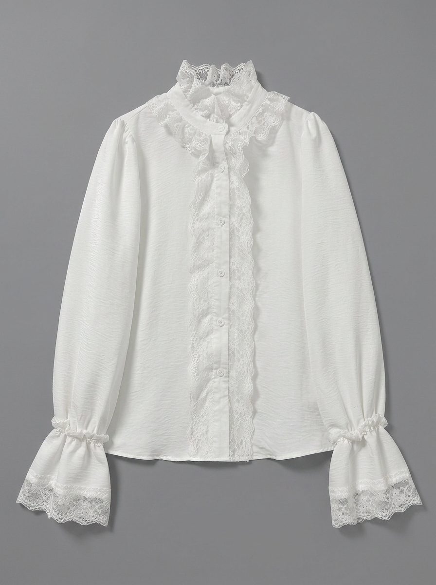 Elegant Lace-trimmed Thin Long-ssleeved Shirt