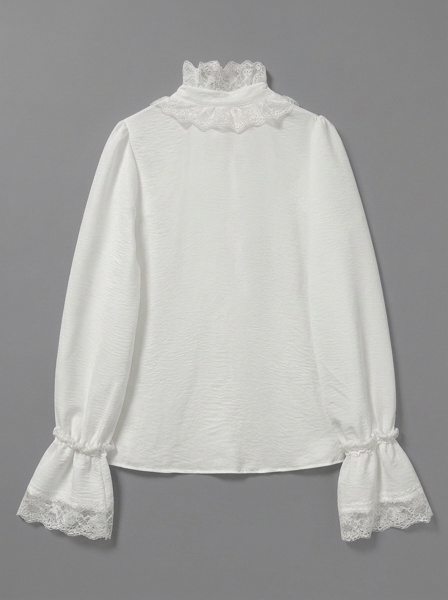 Elegant Lace-trimmed Thin Long-ssleeved Shirt