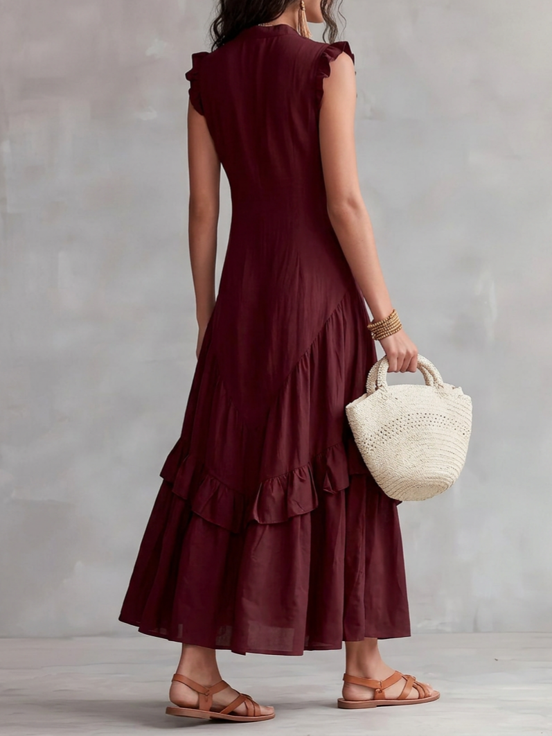Elegant Minimalist Ruffled Sleeveless Linen Dress