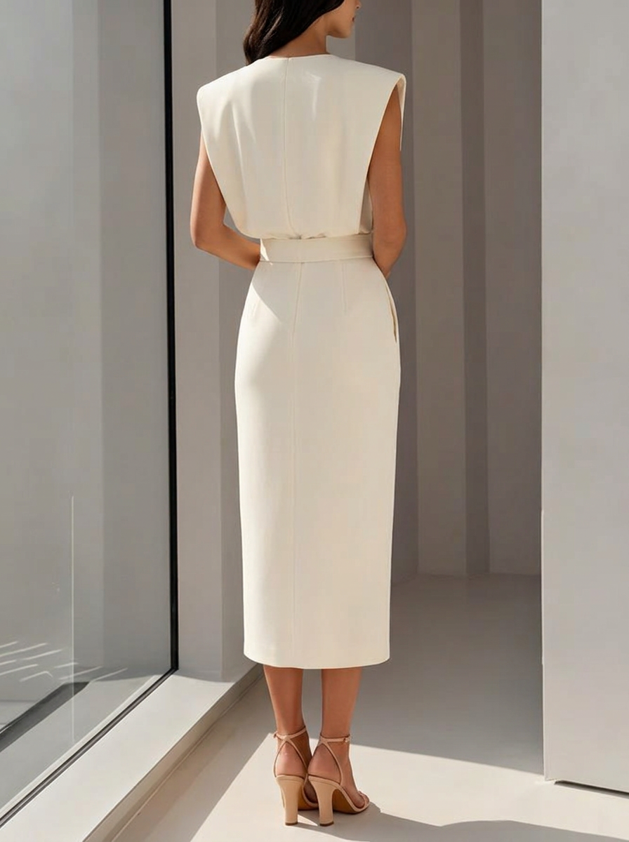 Elegant Solid Color Round Neck Sleeveless Slit Midi Dress