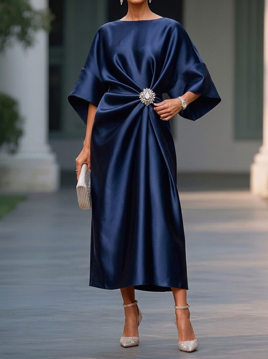 Elegant Solid Color Midi Dress