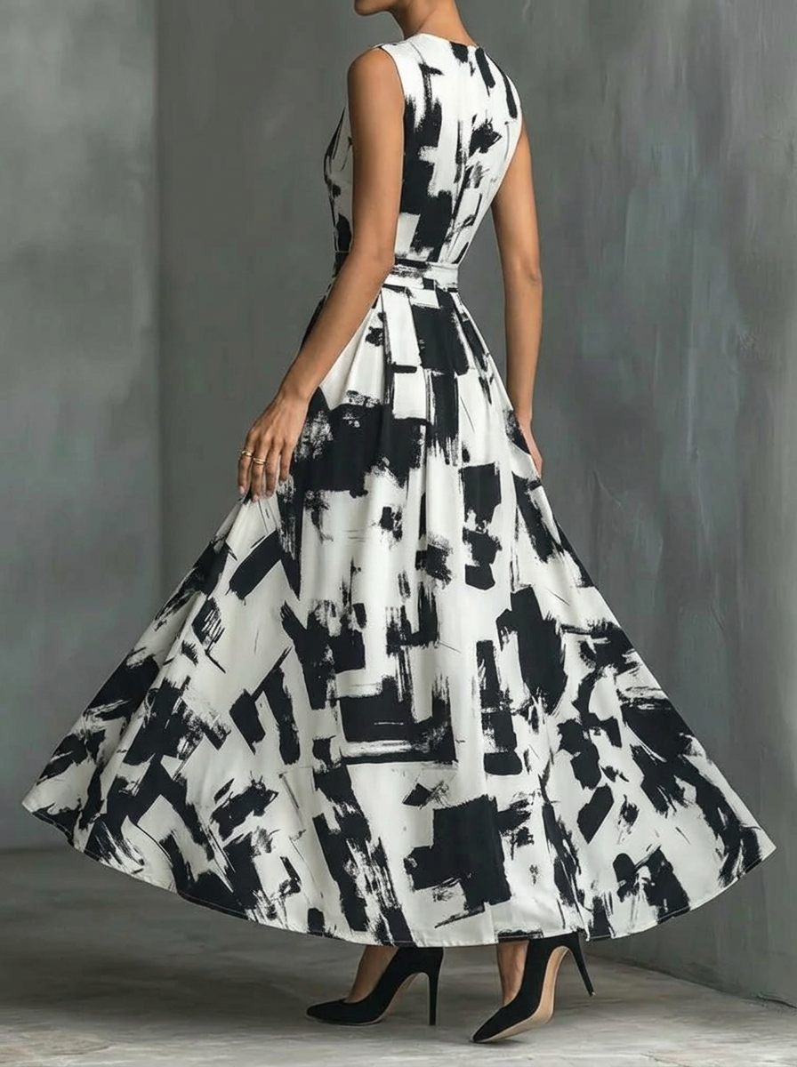 Women's Elegant Abstract Art Print Dress