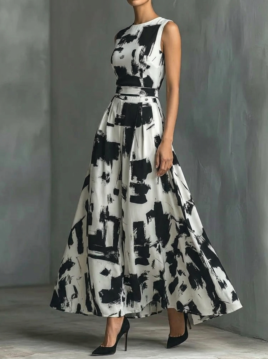 Women's Elegant Abstract Art Print Dress