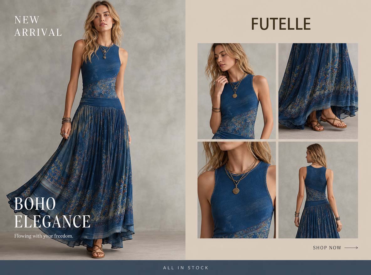 Blue Printed Maxi Dress