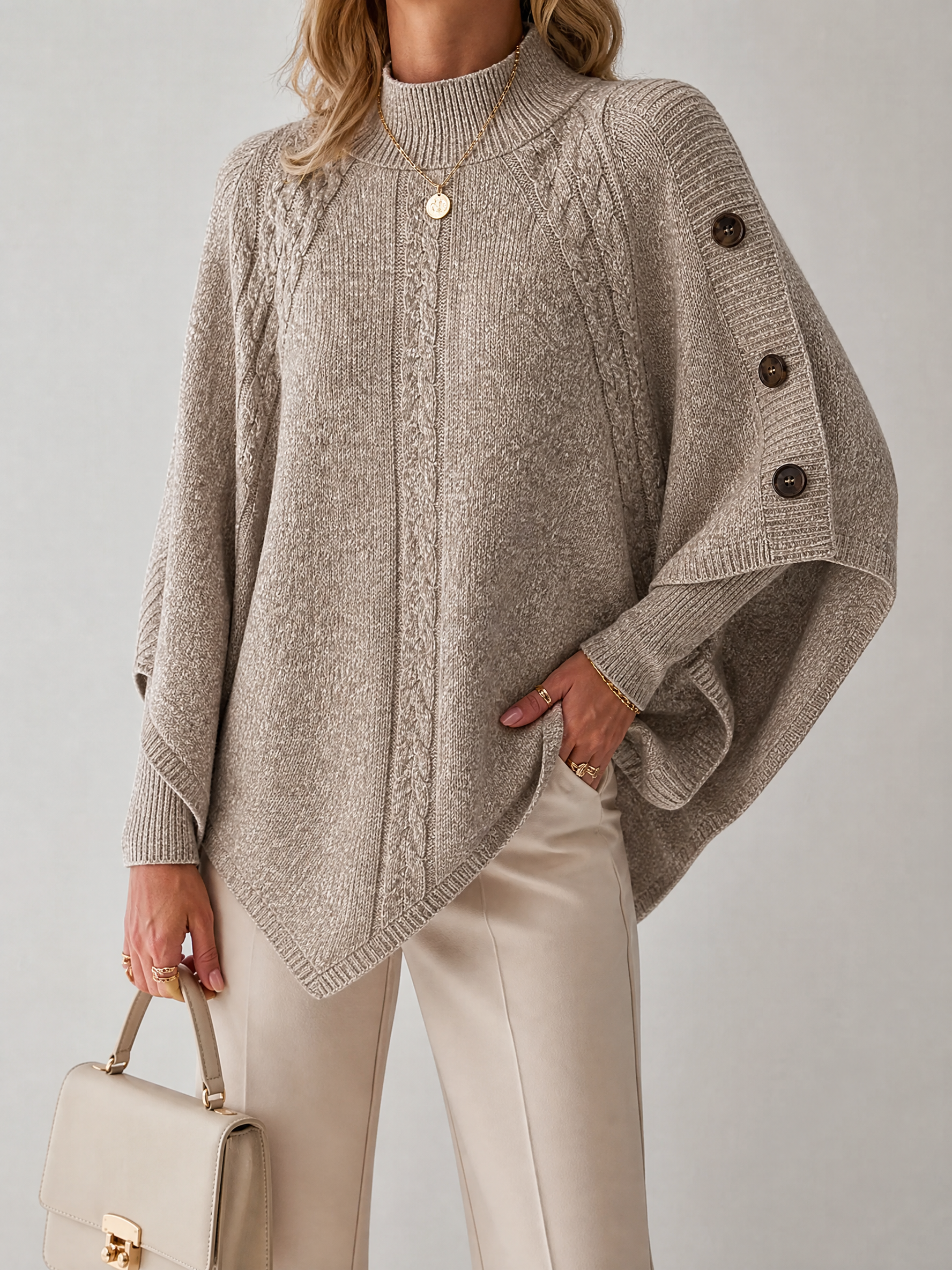 Women's Solid Color Batwing Sleeve Knit Cape Sweater