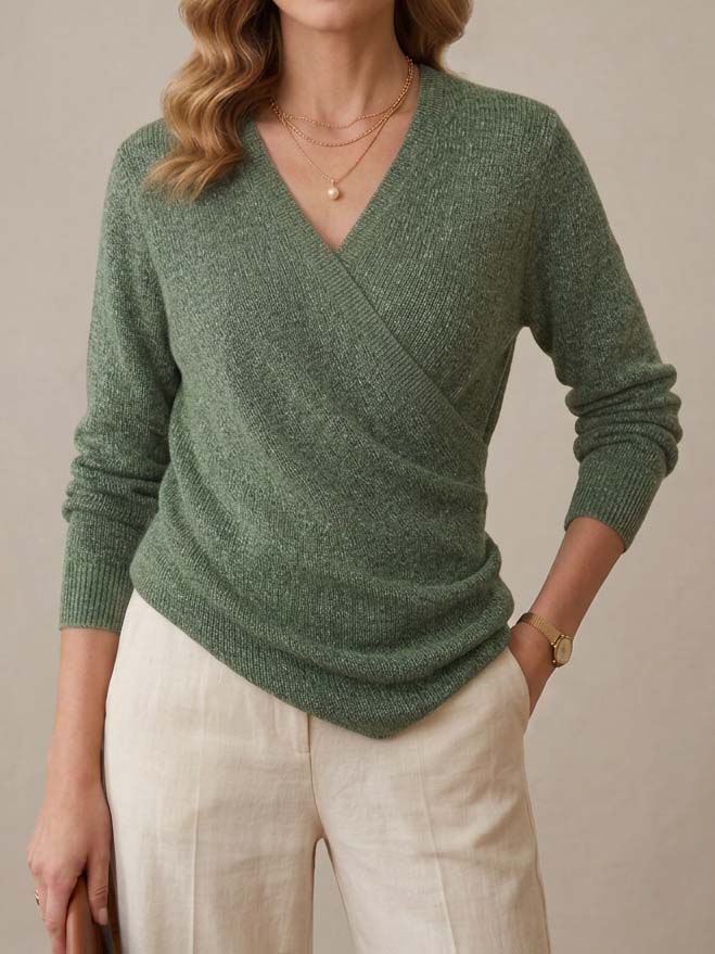 Women's Solid Color V Neck Knit Sweater