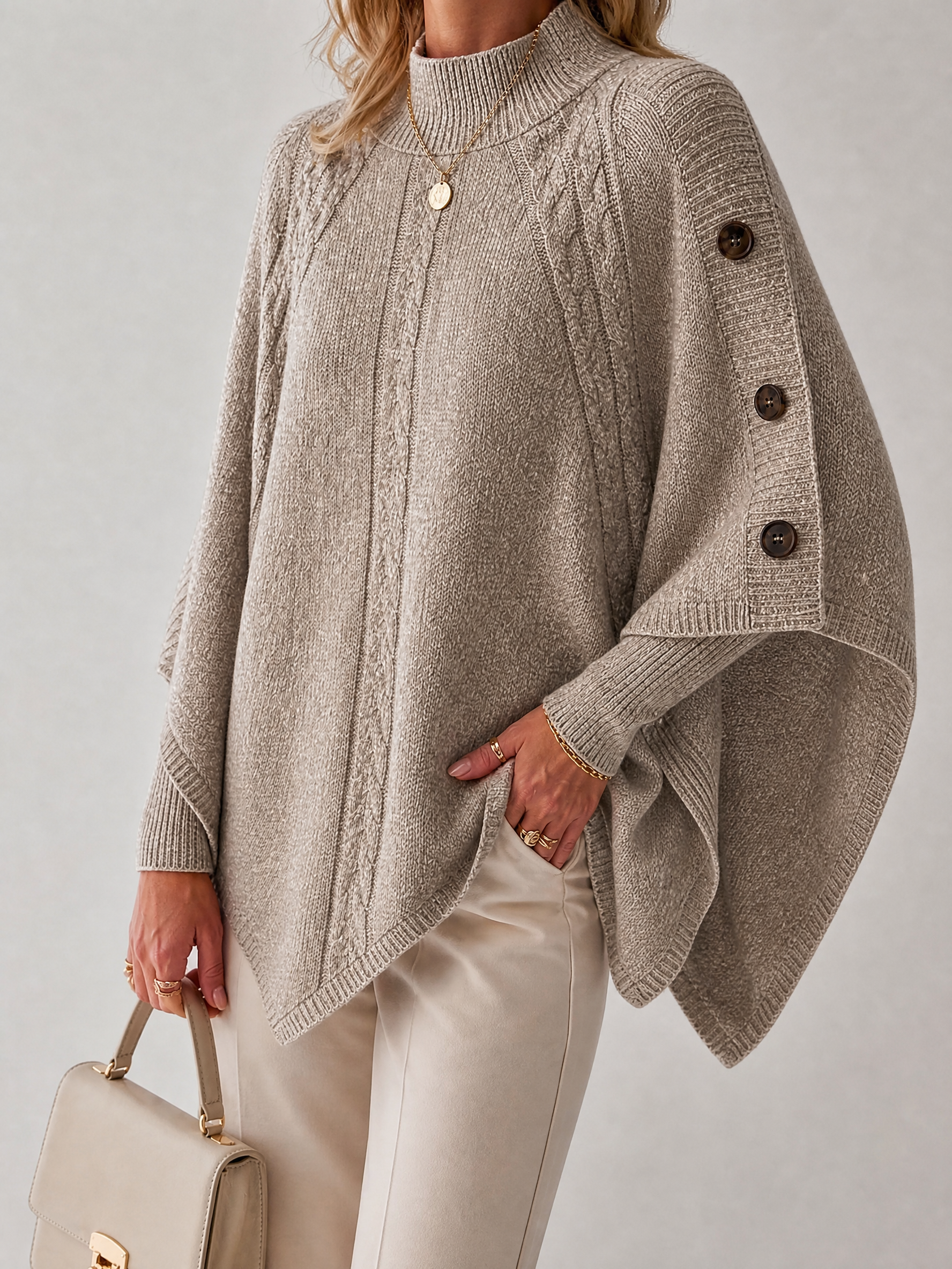 Women's Solid Color Batwing Sleeve Knit Cape Sweater