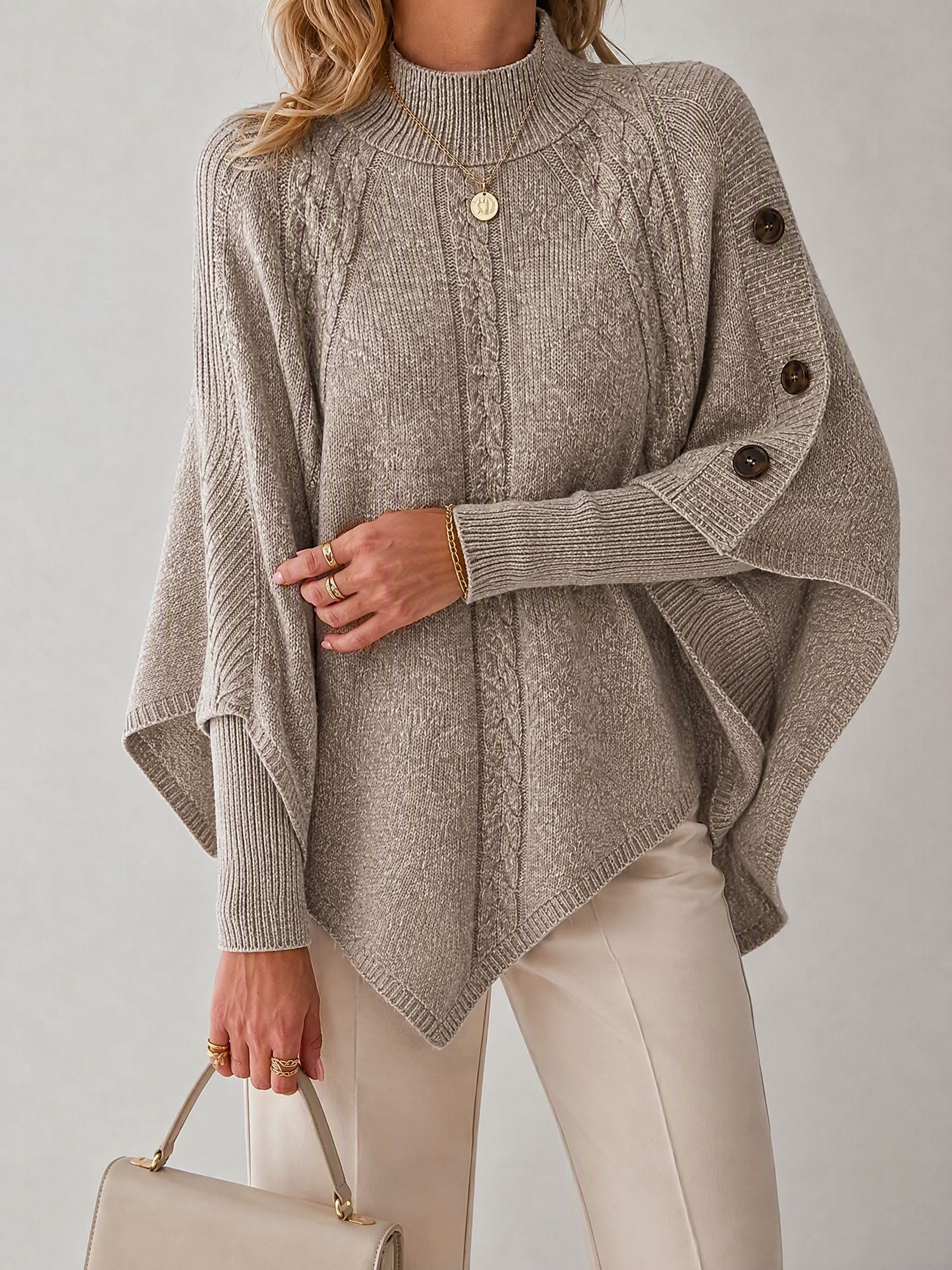 Women's Solid Color Batwing Sleeve Knit Cape Sweater