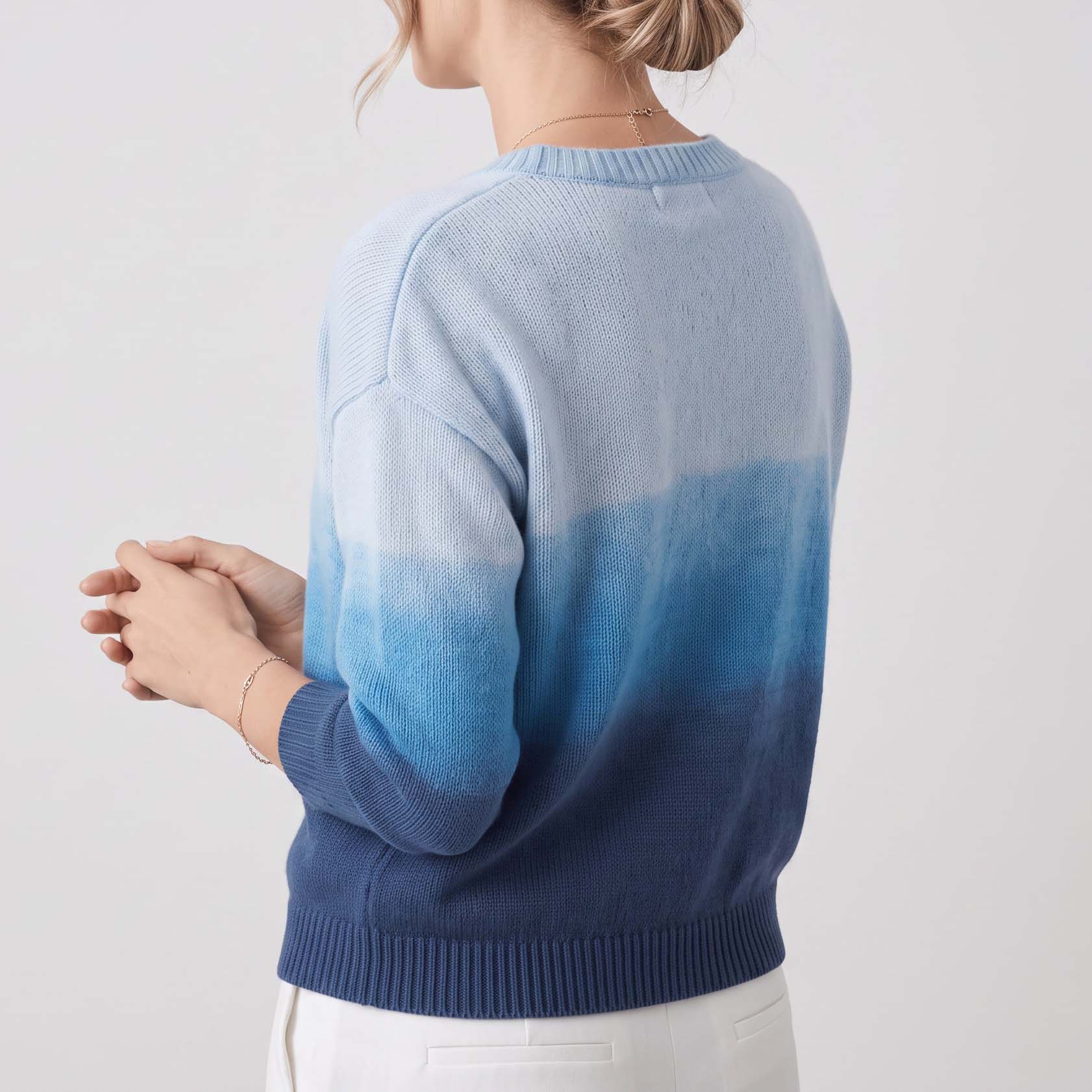 Women's Fall Winter Boho Ocean Ombre Gradient Dip Dye Soft Knit Cardigan