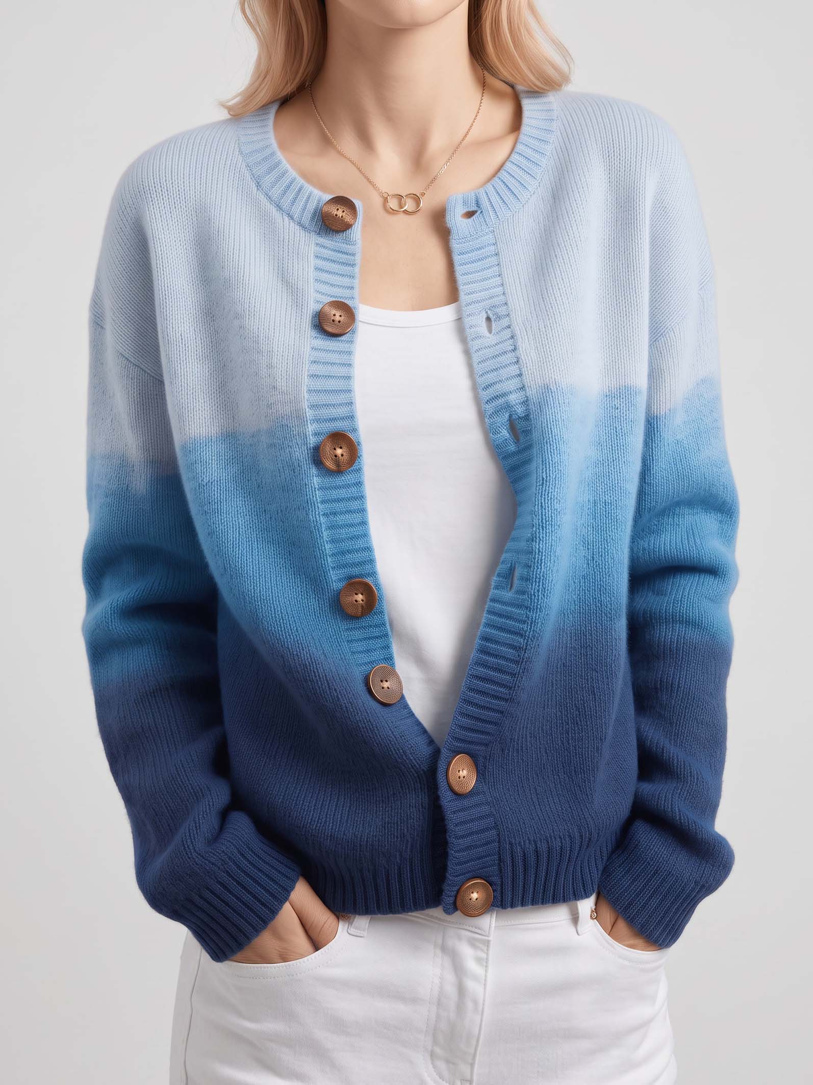 Women's Fall Winter Boho Ocean Ombre Gradient Dip Dye Soft Knit Cardigan