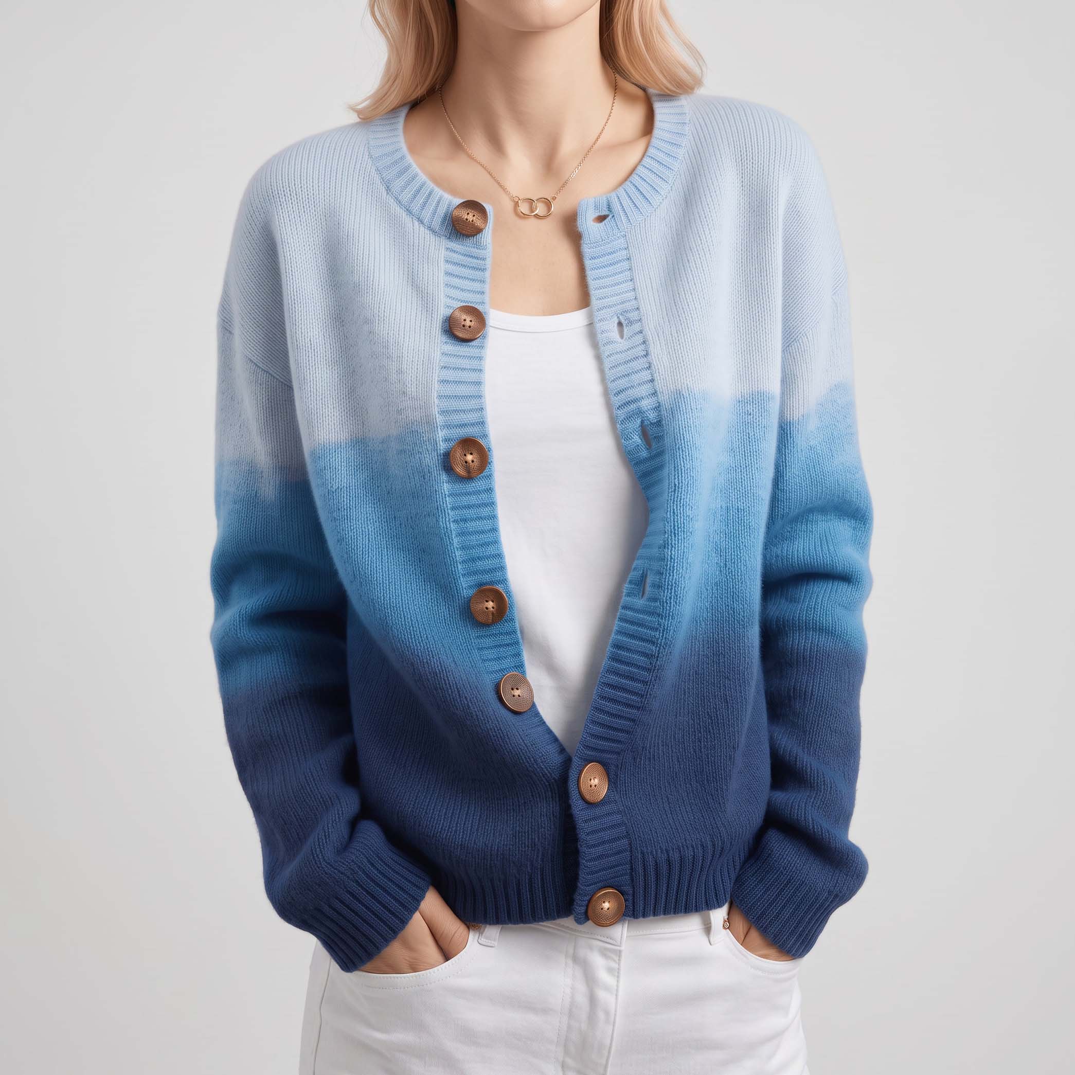 Women's Fall Winter Boho Ocean Ombre Gradient Dip Dye Soft Knit Cardigan