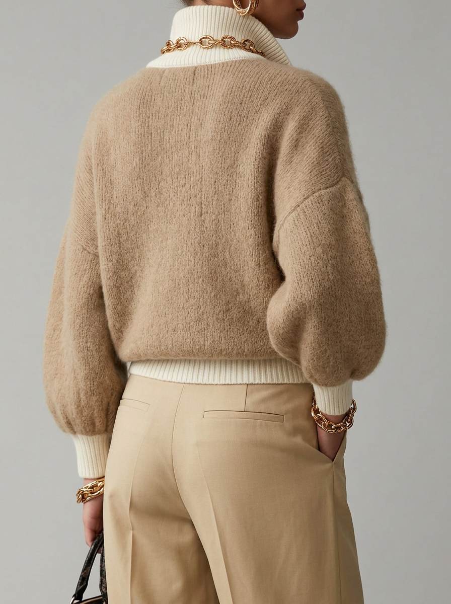 Women's Vintage Collared Zipper Sweater