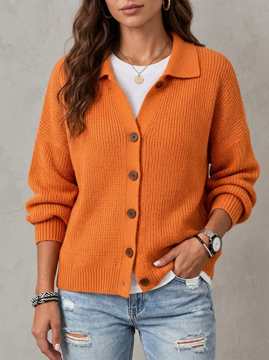 Women's Fall Winter Lazy‑chic Lapel Soft Ribbed Knit Cardigan
