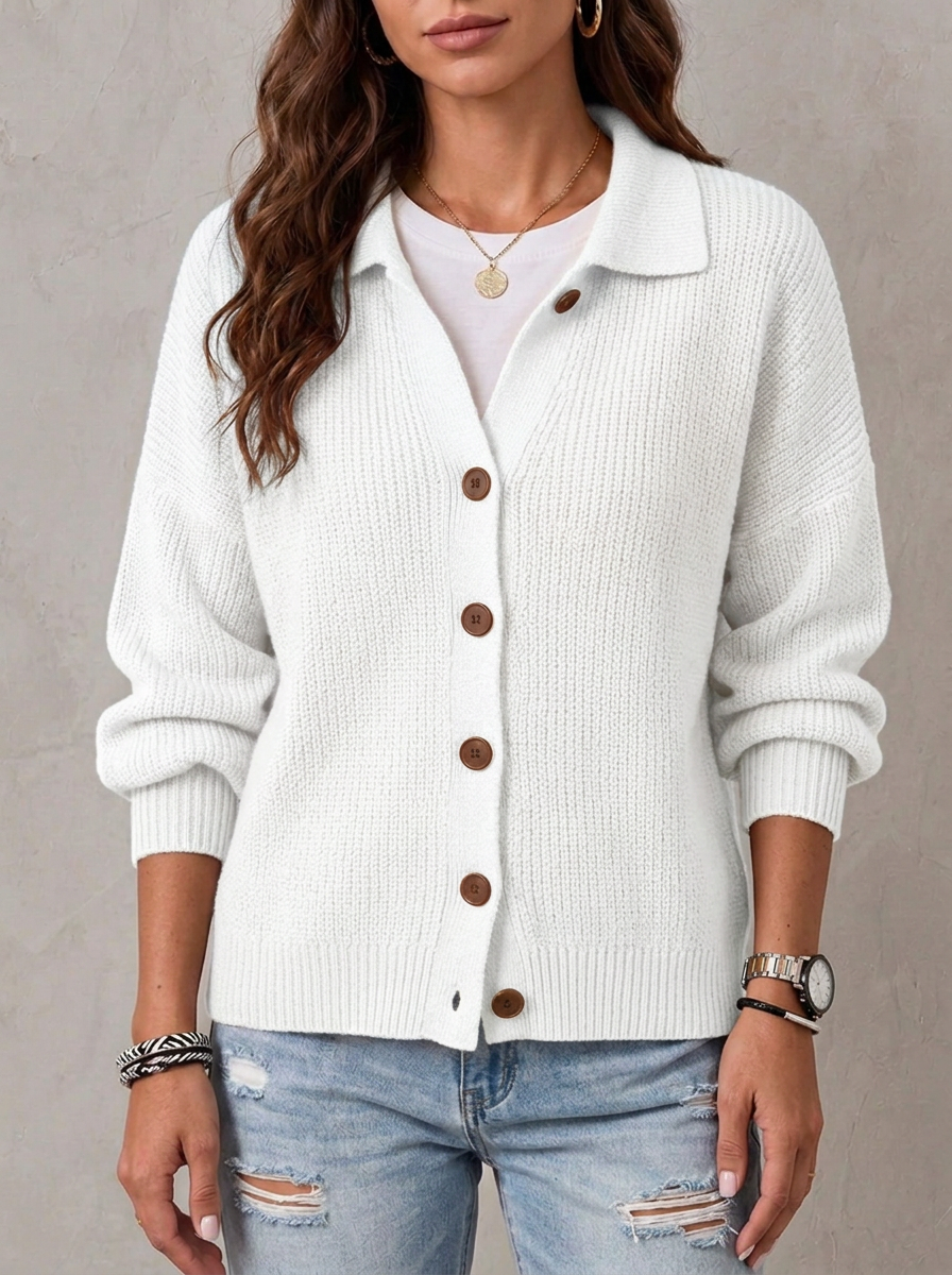 Women's Fall Winter Lazy‑chic Lapel Soft Ribbed Knit Cardigan