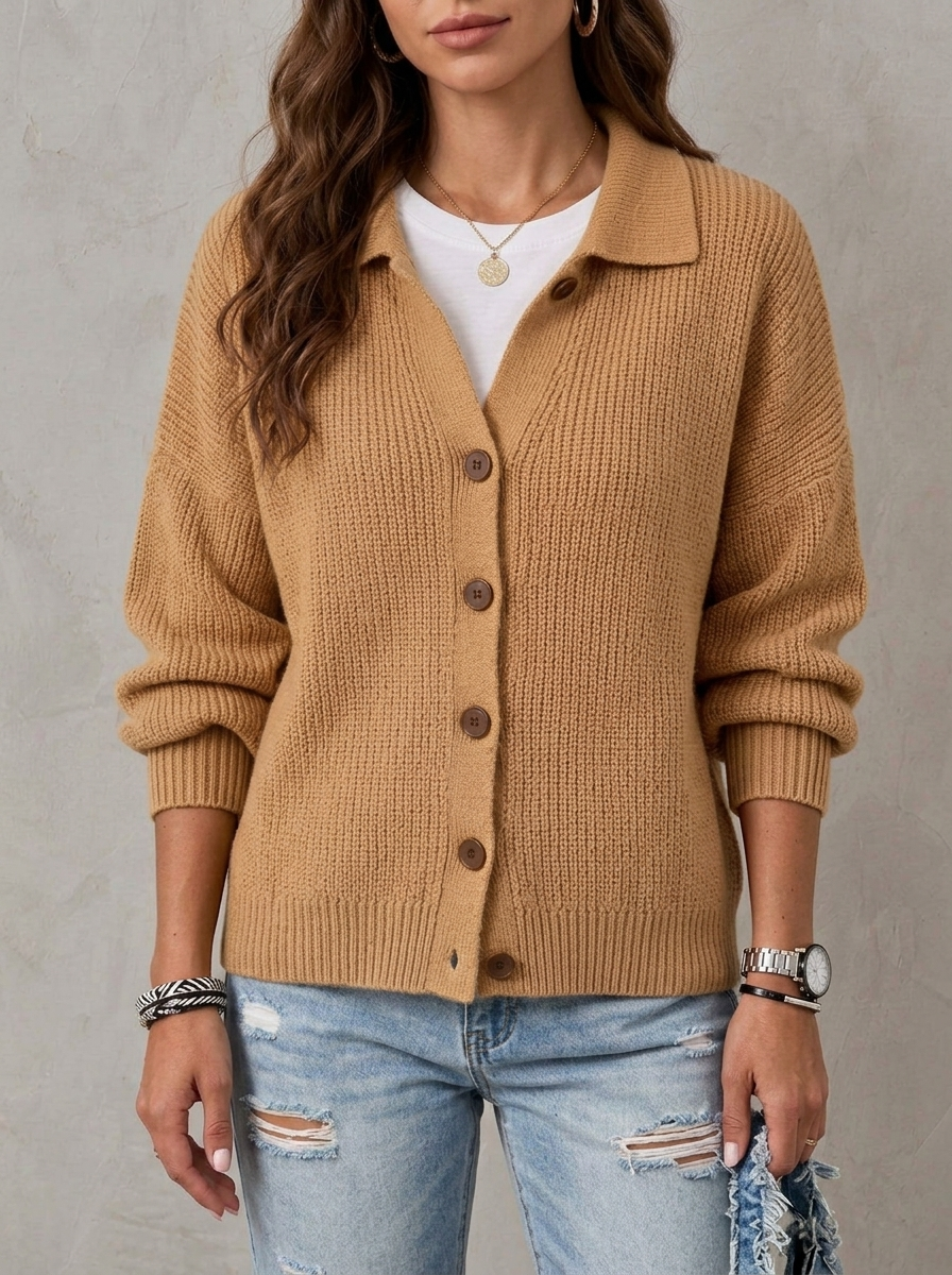 Women's Fall Winter Lazy‑chic Lapel Soft Ribbed Knit Cardigan