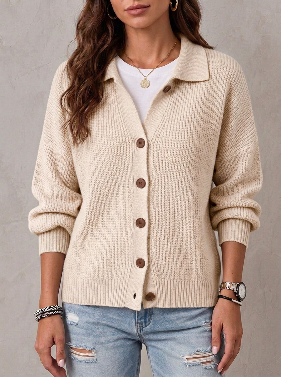 Women's Fall Winter Lazy‑chic Lapel Soft Ribbed Knit Cardigan