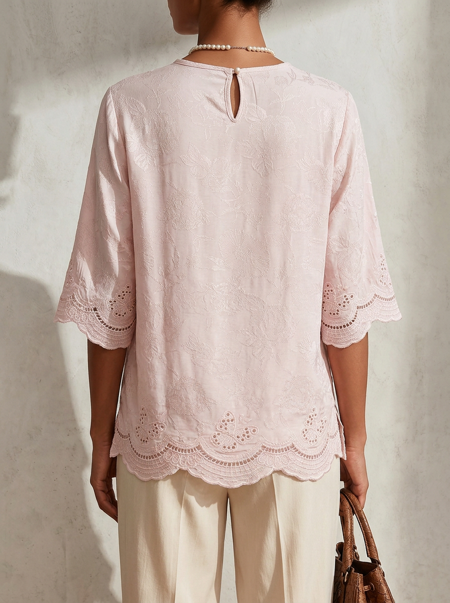 Vintage Hollow Jacquard Butterfly Xiangyunsha Silk Blouse