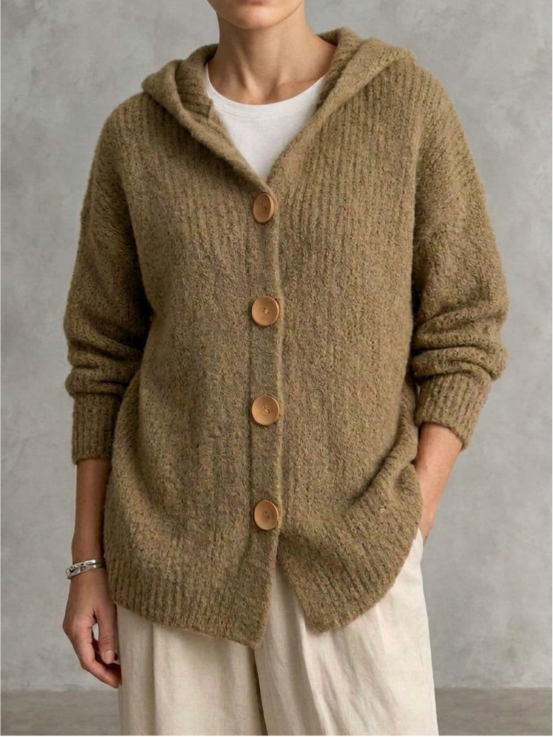 Women's Vintage Thick Knit Button-up Hooded Cardigan