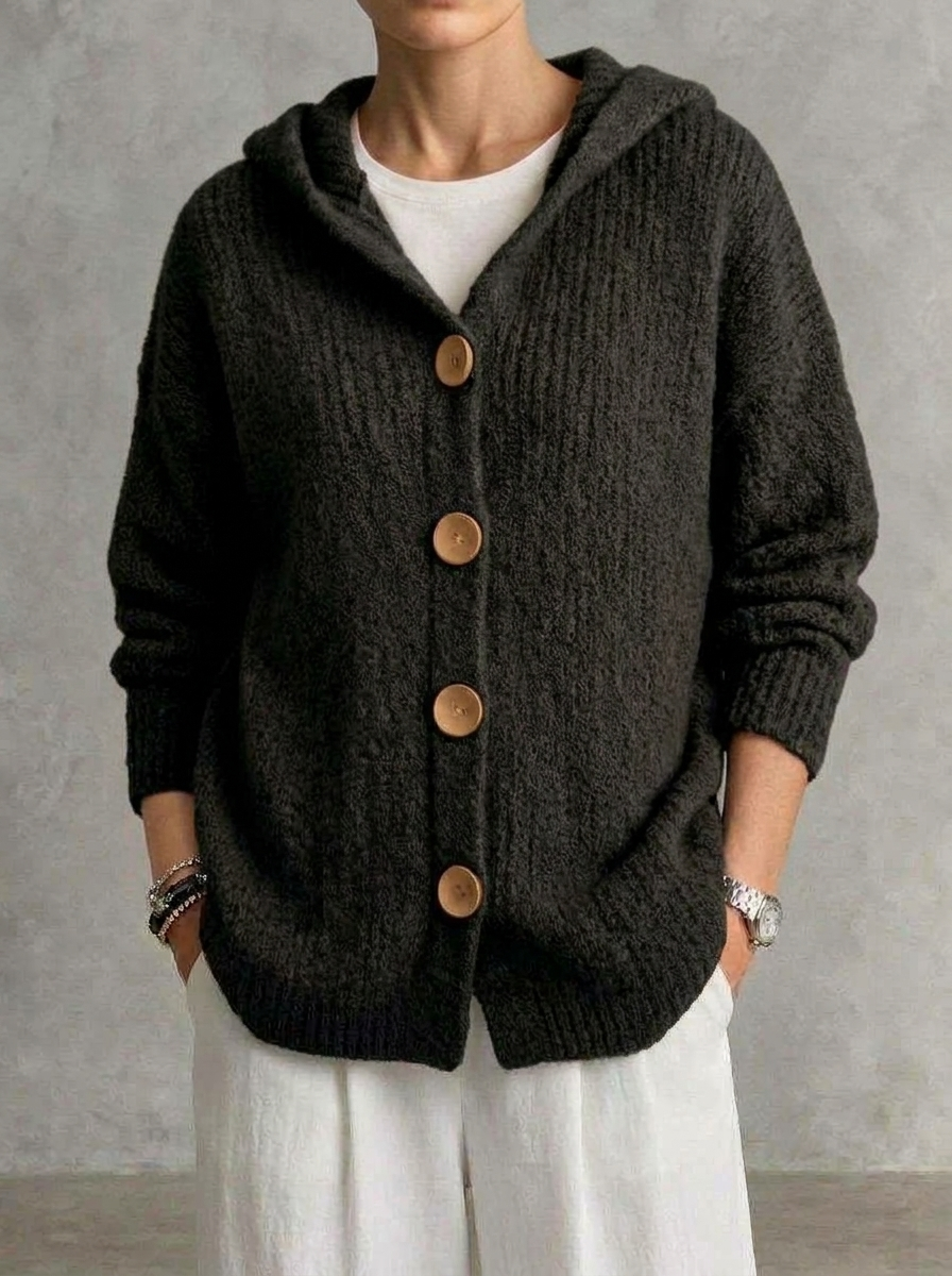 Women's Vintage Thick Knit Button-up Hooded Cardigan
