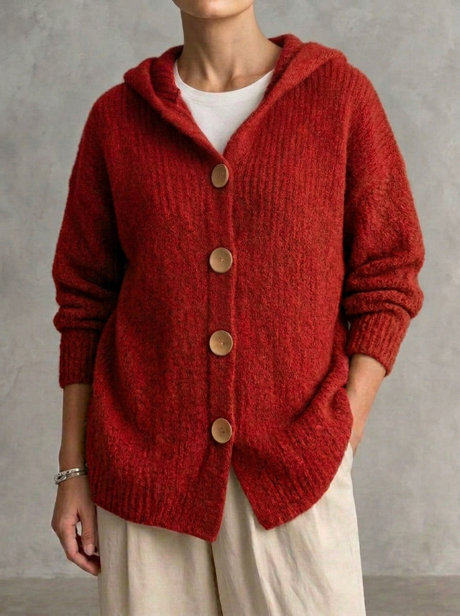 Women's Vintage Thick Knit Button-up Hooded Cardigan