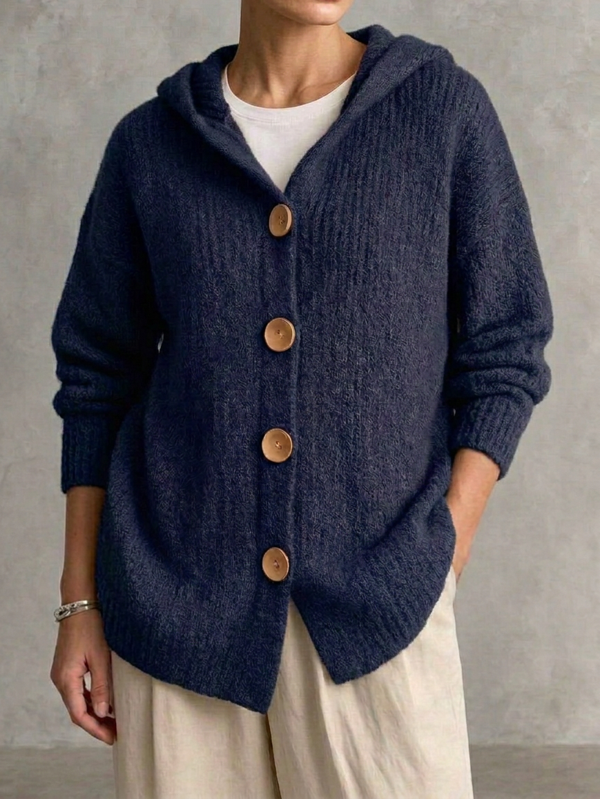 Women's Vintage Thick Knit Button-up Hooded Cardigan