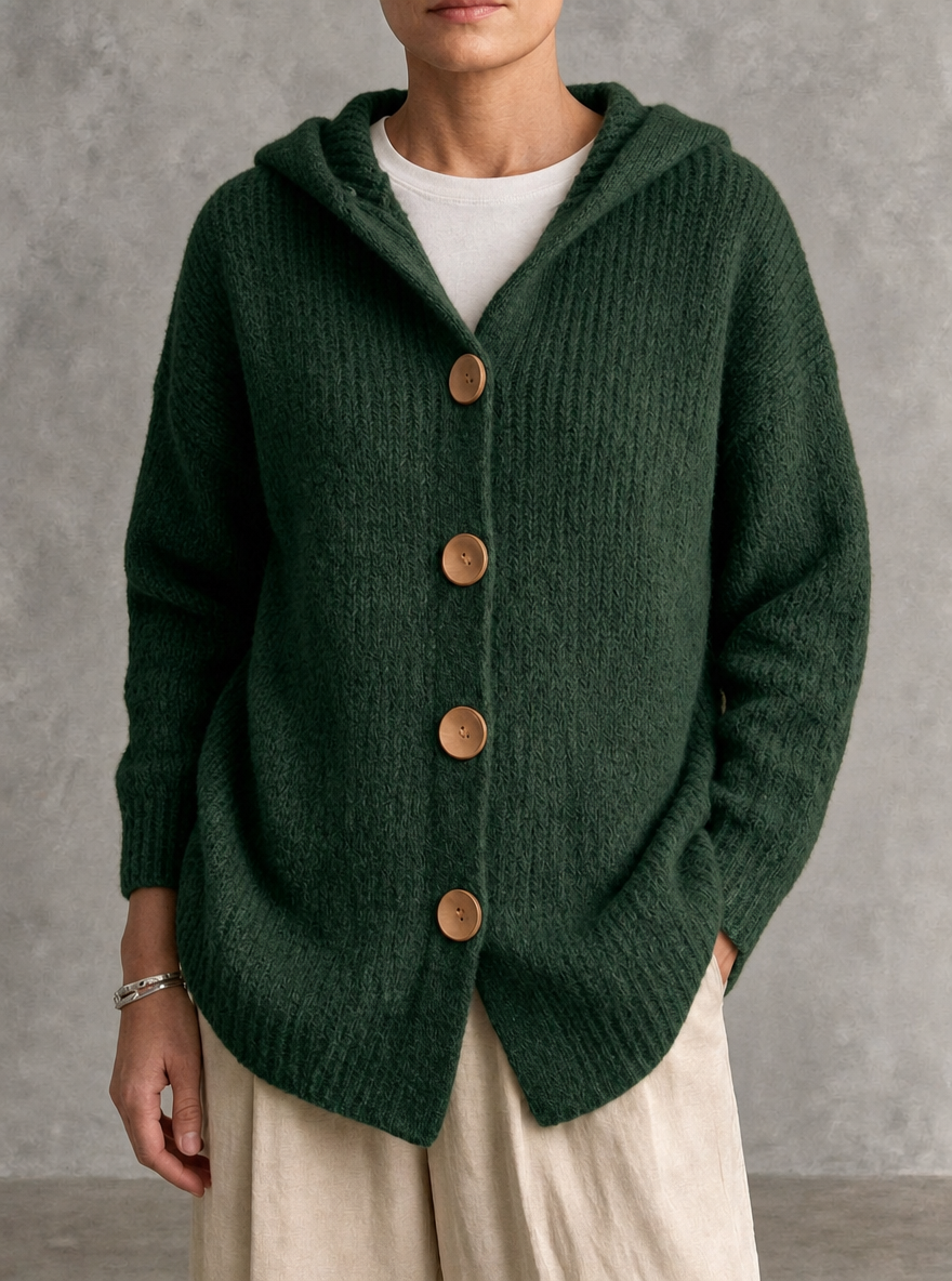 Women's Vintage Thick Knit Button-up Hooded Cardigan