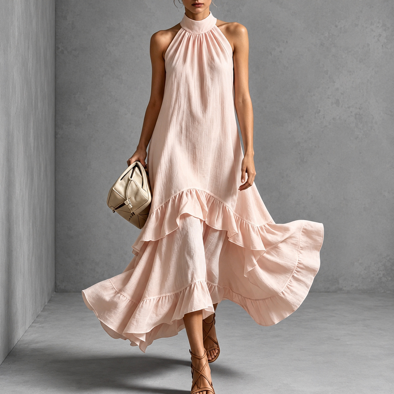 Elegant Sleeveless Ruffles Maxi Dress