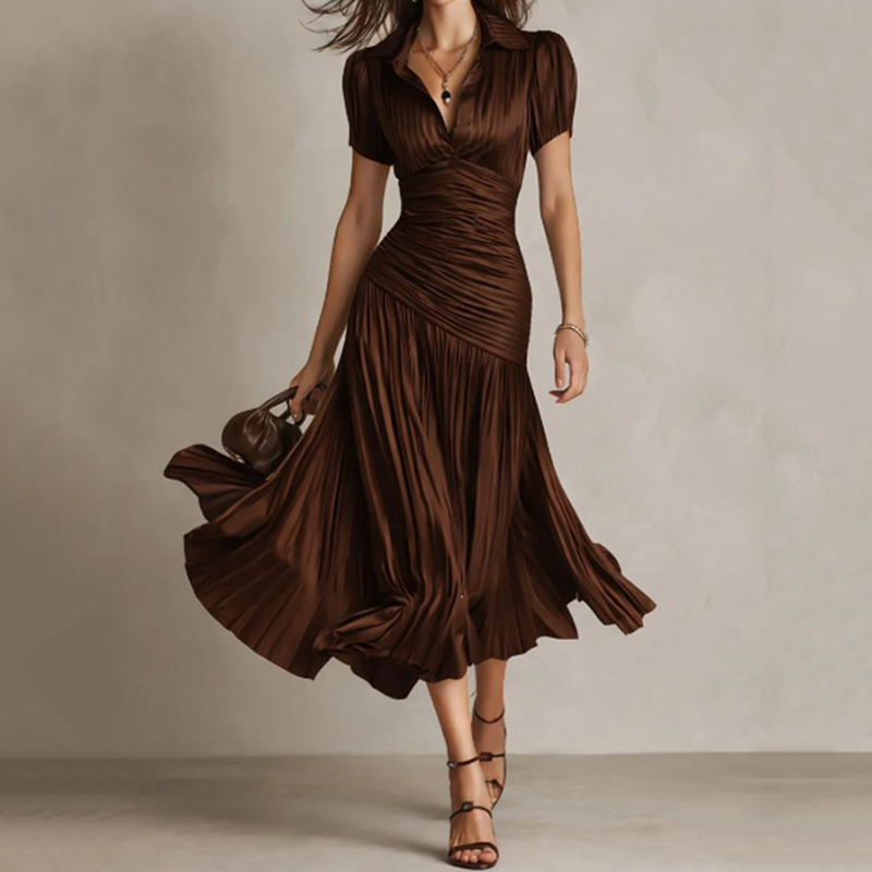 Elegant Striped V-neck Fitted Midi Dress