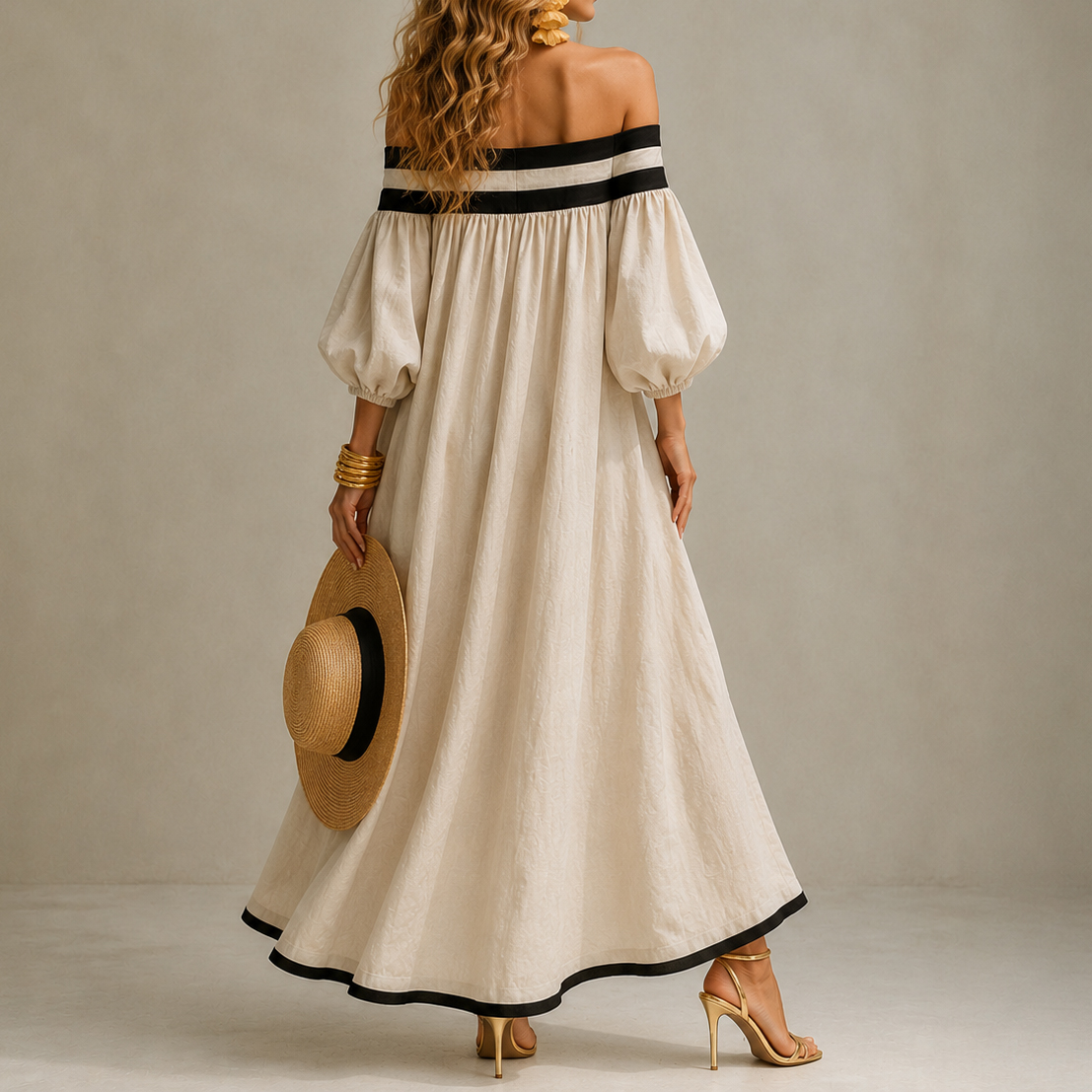 Vacation Solid Color Off-shoulder Maxi Dress