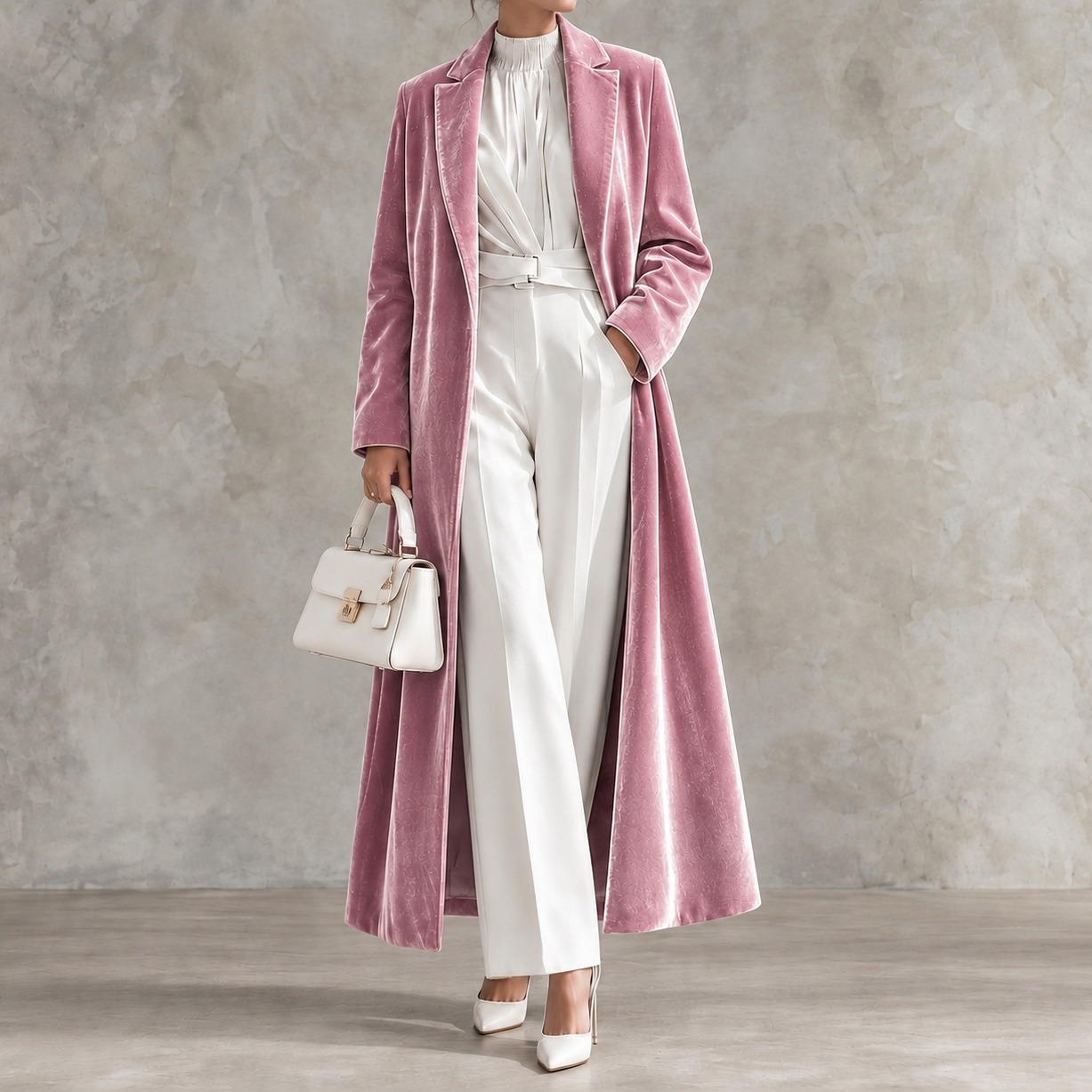 Elegant Long Velvet Coat With Lapels