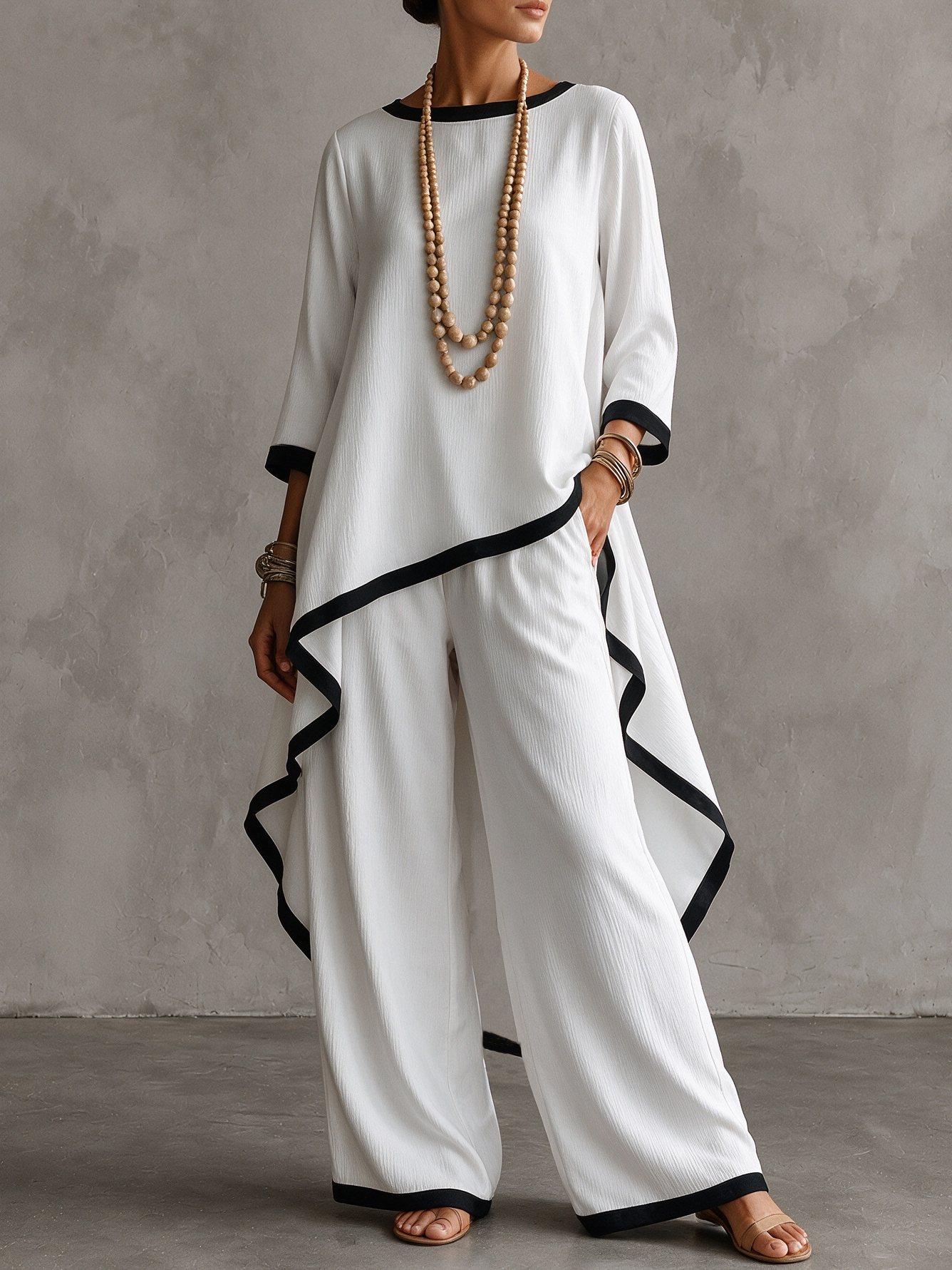 Contrast Trim Asymmetric Two Piece Set