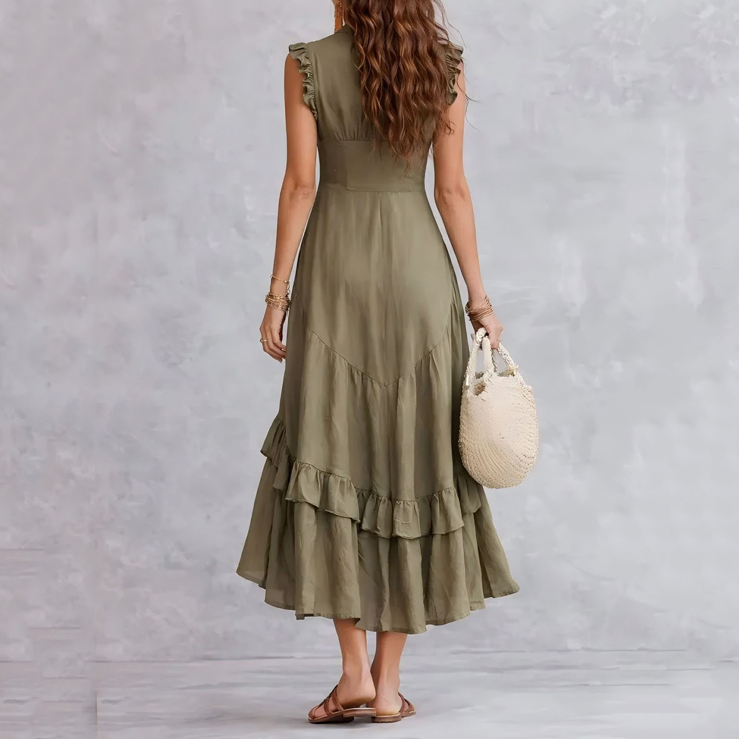 Elegant Minimalist Ruffled Sleeveless Linen Dress