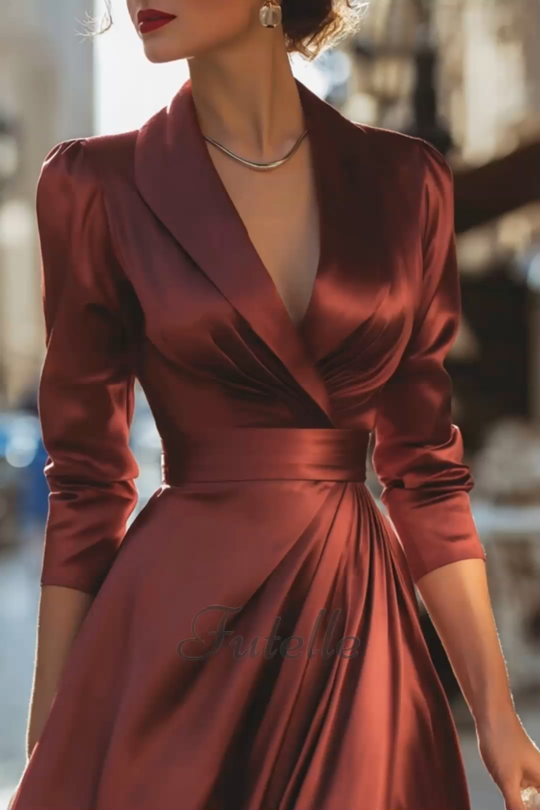 Classy Wrap Pleated Flowy Satin Maxi Dress